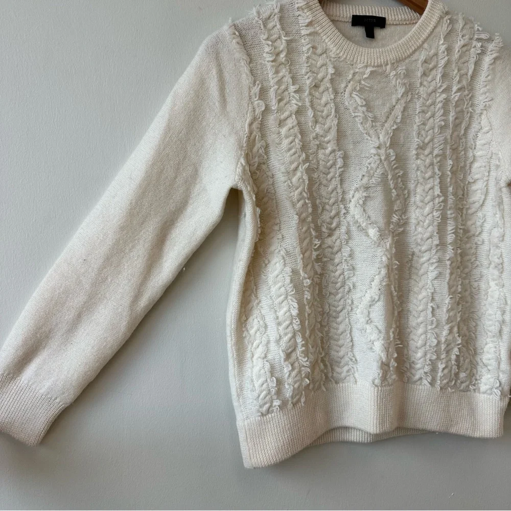 J. Crew 100% Merino Wool Textured Cable Knit Cream Sweater